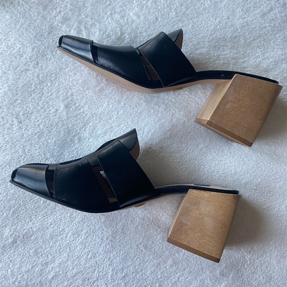 Louise et Cie Nakita Block Heel Fisherman Mule - Black Leather 7.5M - Picture 7 of 14